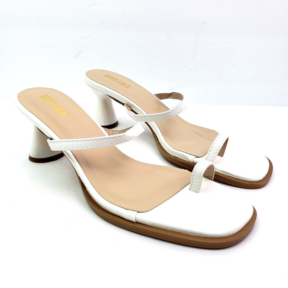 Miss Lola Willie Womens Size 8 Tan White Slip On Formal 2.75" Heel Sandals